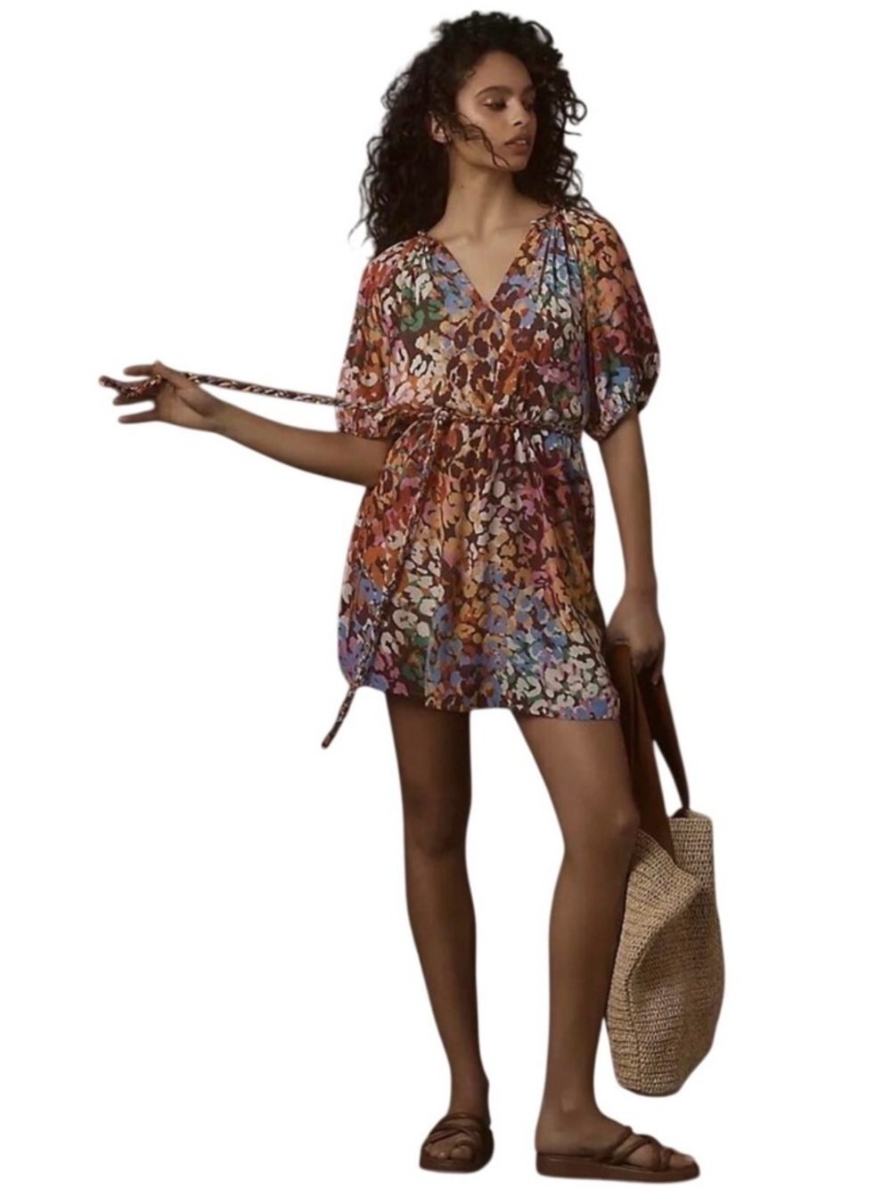 Velvet Gracie Mini Dress Pink Multi Tie Waist Boho Dress Large - Picture 7 of 16